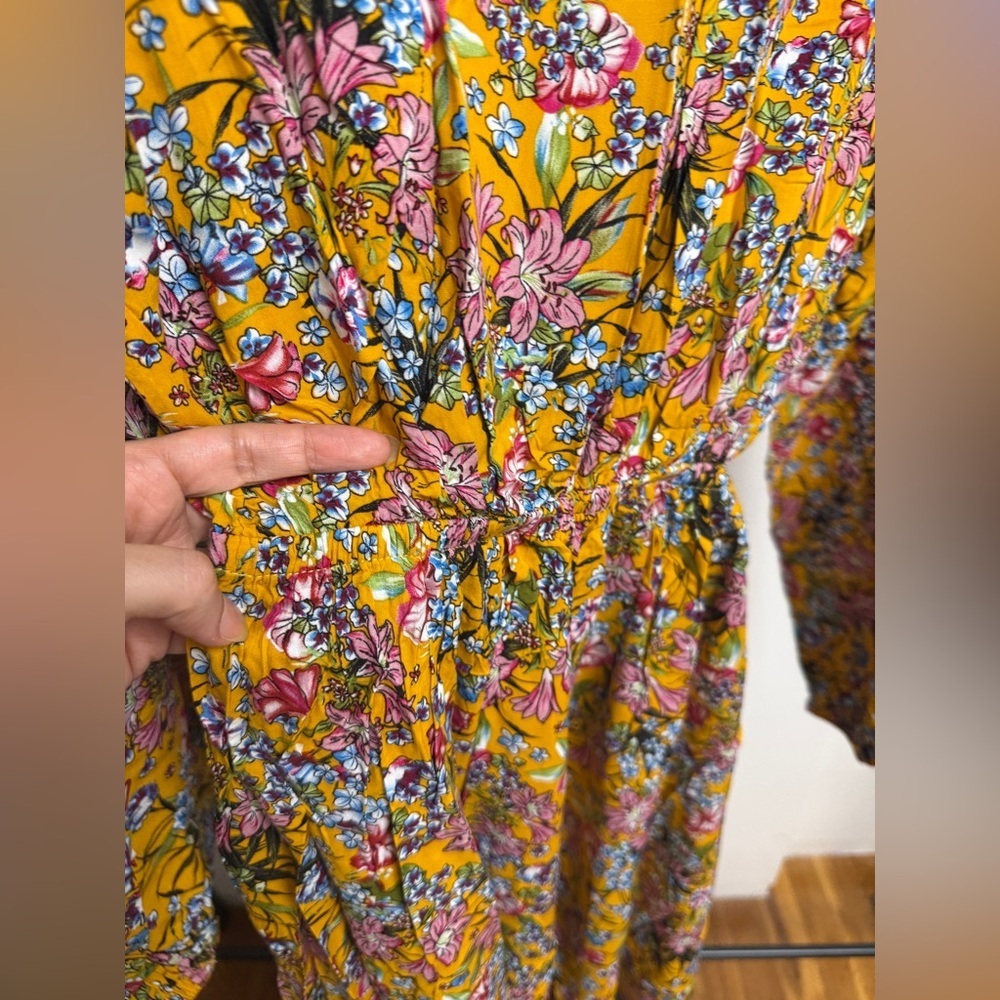 Floral Elastic-Waist Maxi Dress in Mustard Yellow L/XL - Picture 8 of 8